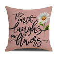 Pink linen cushion cover with white daisy and the earth laughs in flowers print - 45x45cm(Case Only) / Pink Printed-Laughs (YMS46-7)