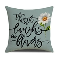 Square grey-blue linen pillowcase with black typography and daisy flower illustration - 45x45cm(Case Only) / Blue Printed-Laughs (YMS46-9)