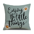 Light blue linen pillow cover with daisy print and Enjoy the little things text - 45x45cm(Case Only) / Blue Printed-Enjoy (YMS46-11)