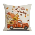 Hello Autumn Kissenbezug mit Kürbis und Vintage-Truck aus Leinen für Herbstdekoration - Beiger Retro Truck Hello Autumn Stil (YMF5-3)