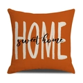 Nahaufnahme vom Kissenbezug aus Leinen mit Home Sweet Home Schriftzug und Textur - Gebranntes Orange HOME Kunststil (YMF5-4)