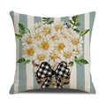 Linen square pillowcase with hand-painted daisy bouquet and blue vertical stripes - 45x45cm(Case Only) / Blue White Vert Stripes-Basket (YMS46-12)