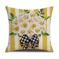 Linen decorative pillowcase featuring yellow stripes and a daisy flower pot pattern - 45x45cm(Case Only) / Yellow White Vert Stripes-Basket (YMS46-13)