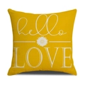 Square yellow linen pillowcase featuring white sunflower and hello LOVE text design - Yellow Sunflower Letter Style (YMS27-1)