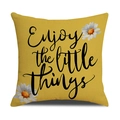 Square linen pillowcase in mustard yellow with 'Enjoy the little things' daisy print - 45x45cm(Case Only) / Yellow Printed-Enjoy (YMS46-15)