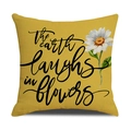 Linen mustard yellow cushion cover with daisy flower and earth laughs in flowers quote - 45x45cm(Case Only) / Yellow Printed-Laughs (YMS46-16)