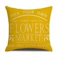 Bright yellow linen decorative pillow cover with white Flowers Market vintage art print - Yellow Flowers Market Style (YMS27-4)