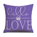 Minimalist purple linen pillowcase with white hello LOVE text and floral print design - Purple Letter Floral Style (YMS27-5)