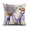 Minimalist linen pillow case featuring a vintage purple bicycle and lavender flowers print - Purple Bicycle Lavender Style (YMS27-6)