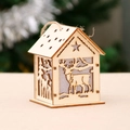 Wooden Christmas house ornament featuring reindeer and star laser-cut patterns with hanging rope - Small Size Reindeer