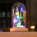 Mini-Weihnachtsbaum im Glasdom mit bunten LED-Lichtern und Holzsockel-Dekoration - Weihnachtsbaum