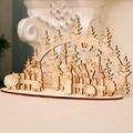 DIY 3D wooden Christmas puzzle ornament featuring laser-cut figures and sheep in natural wood - Round Bottom Snowman Style