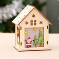 Luminous Christmas wooden house with Santa Claus, stars and green tree ornament - Large Santa