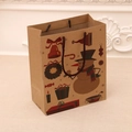Christmas kraft paper gift bag with snowman and bells print and brown rope handles - Snowman Bell Gift Box (No. 3)