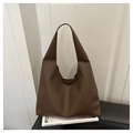 Minimalist large dark brown lychee leather tote bag with stylish shoulder strap - Litchi Grain Style / Brown