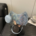 Bolso de hombro vaquero azul claro con estrellas, cadena metálica y mini monedero - Estrella Colorida