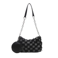 Borsa sottobraccio a scacchi alla moda con catena argentata e dettagli di frange - Scacchiera Nera