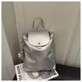 Detail eines silbernen Metall-Rucksacks mit Magnetklappe und süßem Affen-Anhänger - Mit Anhänger / Silber