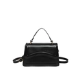 Sac bandoulière noir en cuir avec surpiqûres ondulées et détails dorés sur fond blanc - Noir