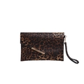 Leopardenmuster-Umschlagtasche mit goldener Metallleiste und Handschlaufe in Weiß - Leopard Kaffee