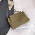 Olive green PU leather tote bag with elegant gold chain strap for daily work fashion - Khaki
