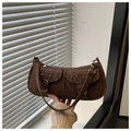 Bolso baguette retro con estampado de leopardo marrón y bolsillos con remaches - Marrón