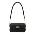 Bolso cuadrado minimalista de cuero negro con hebilla dorada y correa de cadena - Negro