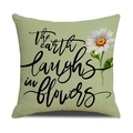 Light green linen pillowcase featuring a white daisy and quote The earth laughs in flowers - 45x45cm(Case Only) / Green Printed-Laughs (YMS46-19)