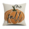 Housse de coussin en lin avec motif citrouille orange et typographie d'automne - Style avec Citrouille et Lettres Fall (YMG9-1)