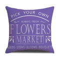 Purple linen decorative pillow cover featuring white vintage Flowers Market print design - Purple Flowers Market Style (YMS27-8)