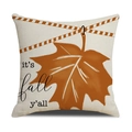 Funda de cojín de otoño en lino con hojas de membrillo naranja y texto it's fall y'all - Hoja de Arce con Eslógan (YMG2-3)