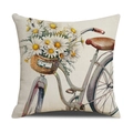 Linen decorative pillowcase featuring vintage bicycle and white daisy watercolor art - Vintage Bicycle Daisy Style (YMS28-3)
