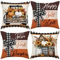 Set di 4 federe autunnali con stampe di zucche, girasoli e camioncini vintage - Set di 4 Camion Retro e Zucche (YMF11-1) / 45x45cm