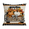 Funda de cojín de otoño con camión de calabazas y bordes de cuadros blancos y negros - Estilo de Camión de Calabaza (YMF11-1) / 45*45cm (Solo funda de almohada)
