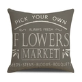 Taupe linen pillowcase with retro Flowers Market print for sofa and bed decor - Taupe Flowers Market Style (YMS28-4)