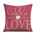 Square dark red linen pillowcase featuring artistic hello and LOVE rose text print - Dark Red Letter Rose Style (YMS29-1)