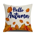 Funda de cojín de lino con hojas de arce y texto Hello Autumn para decoración otoñal - Patrón Hojas Caídas Hello Autumn (YMF9-2)