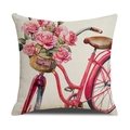 Beige linen pillow cover with watercolor pink bicycle and rose flower print for sofa - Vintage Bicycle Rose Style (YMS29-3)