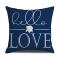 Minimalist navy blue linen pillowcase featuring a white 'hello LOVE' decorative print - Dark Blue Letter Floral Style (YMS30-7)