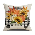 Linen pumpkin maple leaf pillow cover with black white plaid truck and home text - Plaid Truck home Style (YMF3-3) / 45x45cm(Case Only)