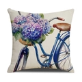 Linen blend square pillowcase featuring a vintage blue bicycle and hydrangea watercolor print - Vintage Bicycle Hydrangea Style (YMS30-6)