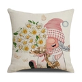 Leinen-Kissenbezug mit Gnom, Gänseblümchen-Strauß und Schmetterling in Beige - Creme Rosa Hut Zwerg Hält Blumen (YMS45-4)
