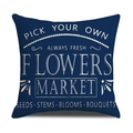 Minimalist square linen pillowcase in navy blue with vintage white floral market print - Dark Blue Flowers Market Style (YMS30-4)