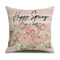 Linen throw pillow cover with pink roses and Happy Spring text on striped background - 18x18inch (Pillow Cover Only) / Pink White Stripe Rose Style (YMS42-1)