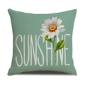 Linen decorative pillowcase in sage green with white daisy and SUNSHINE lettering - Sage Green SUNSHINE Pattern (YMS45-7)