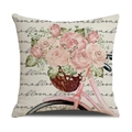 Linen decorative pillow cover featuring a pink bicycle and rose floral print illustration - 18x18inch (Pillow Cover Only) / Pink Bicycle Rose Style (YMS42-3)