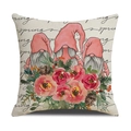 Housse de coussin en lin avec gnomes printaniers et motifs floraux pour décoration - 45*45cm (Housse de coussin uniquement) / Style gnome au chapeau rose et roses (YMS42-6)