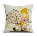 Linen square pillowcase featuring spring gnome with daisies and yellow butterflies - Cream Yellow Plaid Hat Gnome Holding Daisies (YMS45-12)