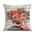 Housse de coussin en lin avec imprimé vélo rouge et panier de fleurs décoratif - 45*45cm (Housse de coussin uniquement) / Style panier de fleurs sur vélo rouge (YMS42-7)