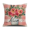Housse de coussin en lin avec motif vichy rose et imprimé floral bloom élégant - 45*45cm (Housse de coussin uniquement) / Style fleurs mixtes en bouteille à carreaux roses et blancs (YMS42-8)
